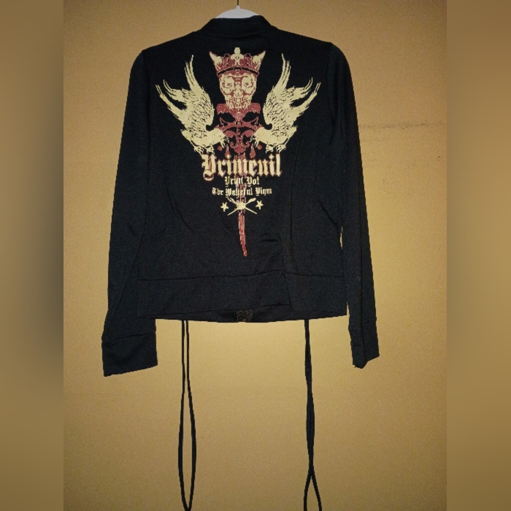 Black Graphic Hoodie with Skull and Wings Design